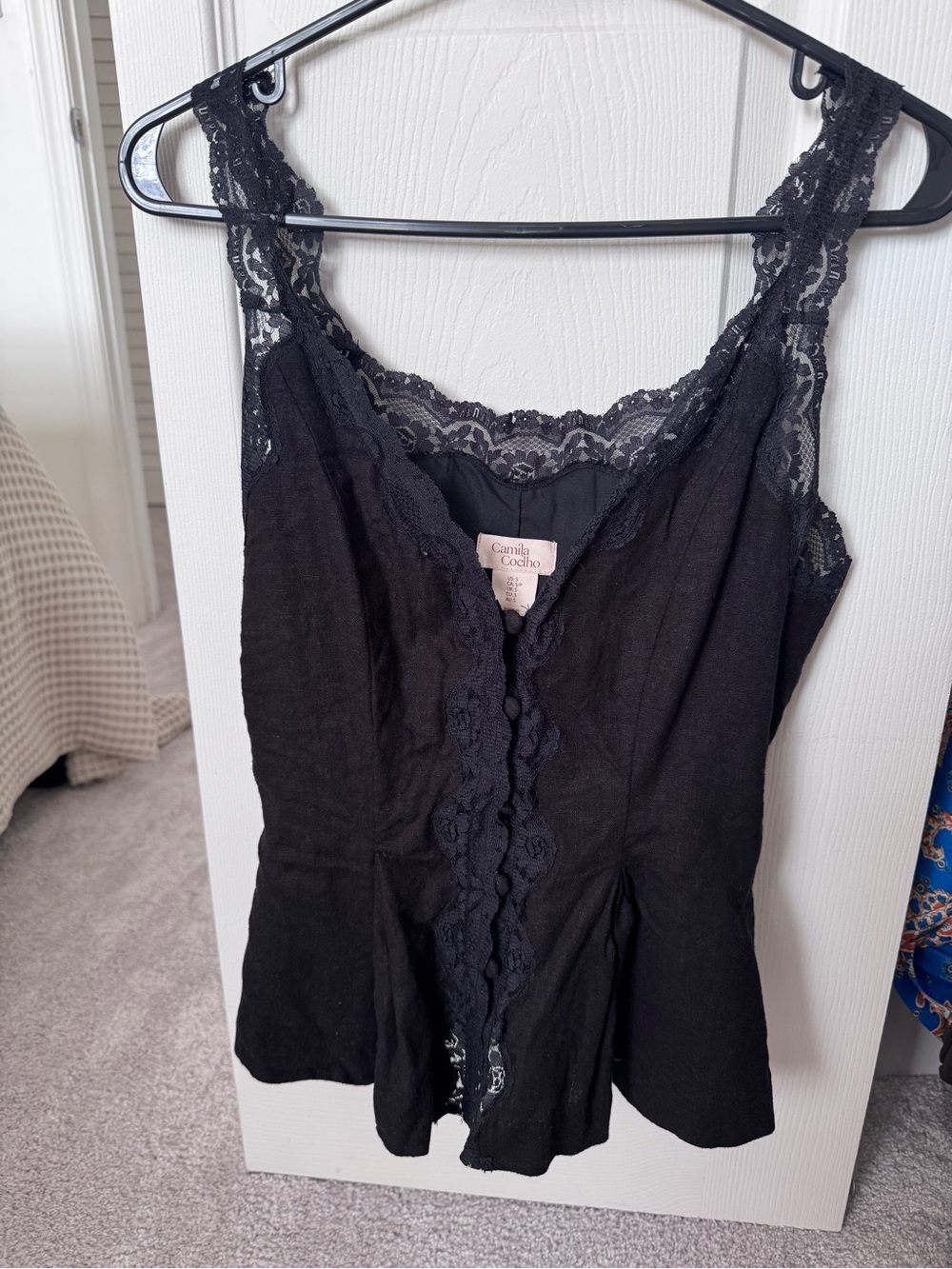 Camila Coelho Black Lace-Trim Peplum style tank